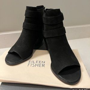 Eileen Fisiher Nubuck Open toe Bootie in Black